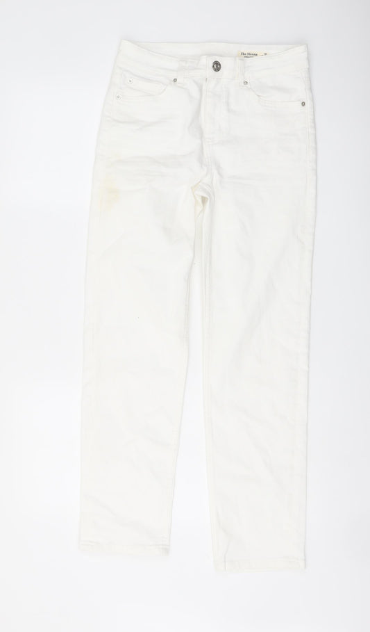 Marks and Spencer Womens Ivory Cotton Straight Jeans Size 10 L27 in Regular Button