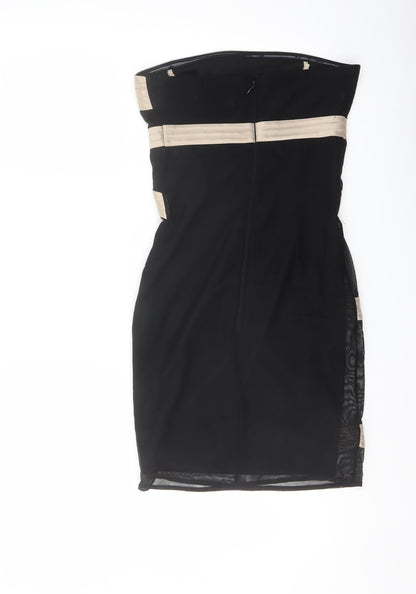 Back view of ASOS women’s black polyester mini, size UK 6, off the shoulder zip