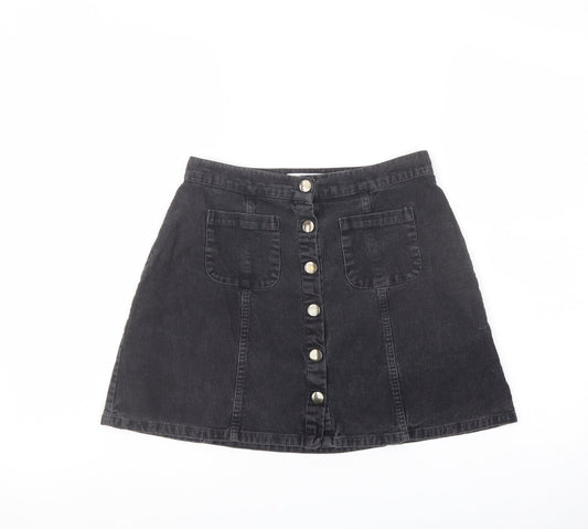 Cooperative Womens Grey Cotton A-Line Skirt Size S Button