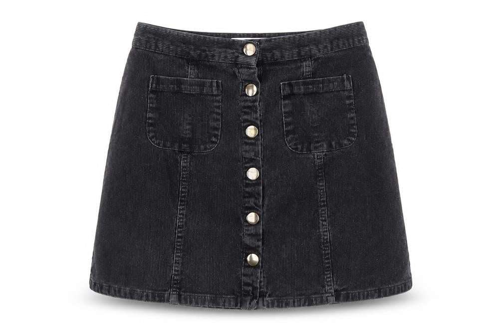 Cooperative Womens Grey Cotton A-Line Skirt Size S Button