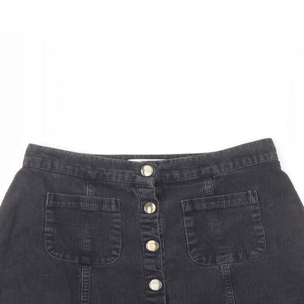 Cooperative Womens Grey Cotton A-Line Skirt Size S Button