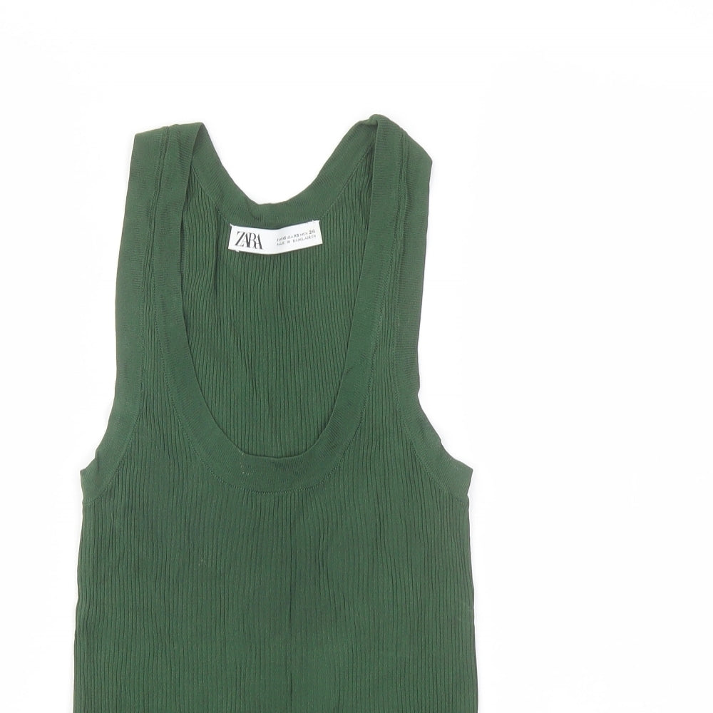 Zara Womens Green Viscose Basic Tank Size XS Scoop Neck