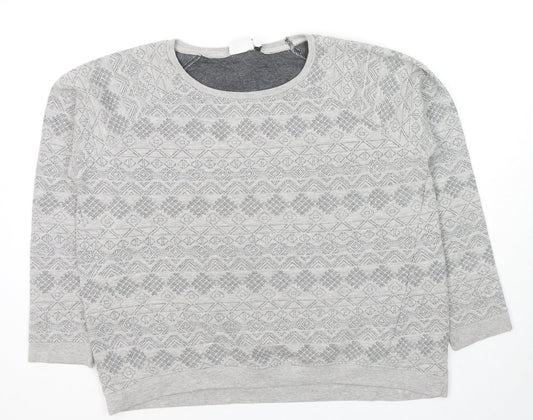 New Look Womens Grey Geometric Cotton Pullover Sweatshirt Size 14 Pullover