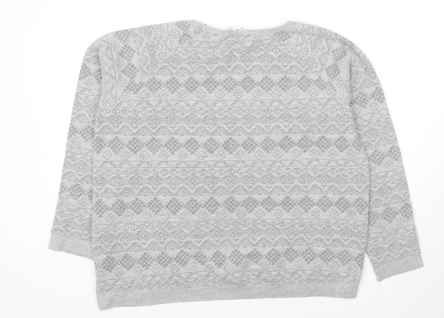New Look Womens Grey Geometric Cotton Pullover Sweatshirt Size 14 Pullover