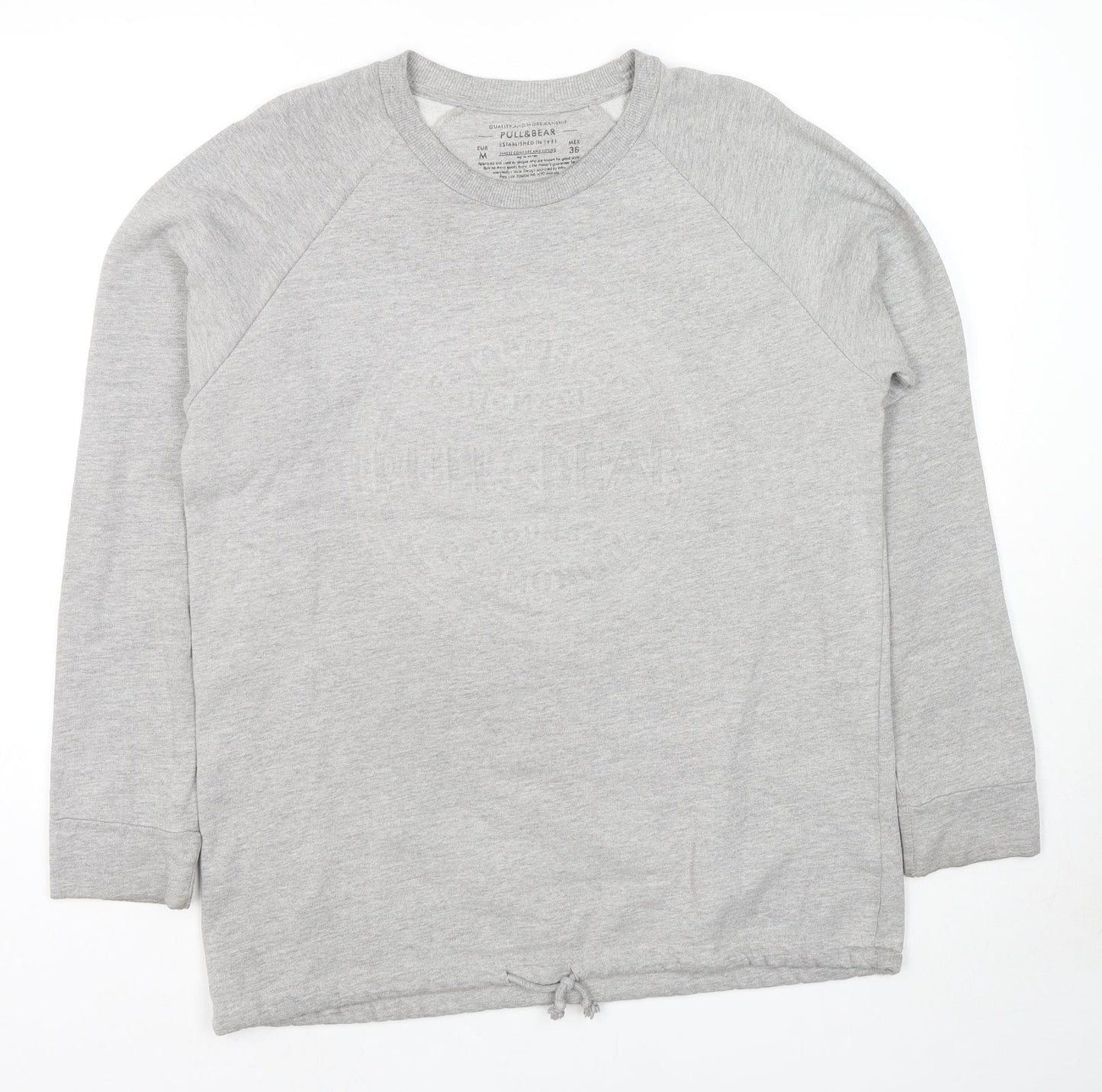 Pull&Bear Womens Grey Cotton Pullover Hoodie Size M Pullover - Logo