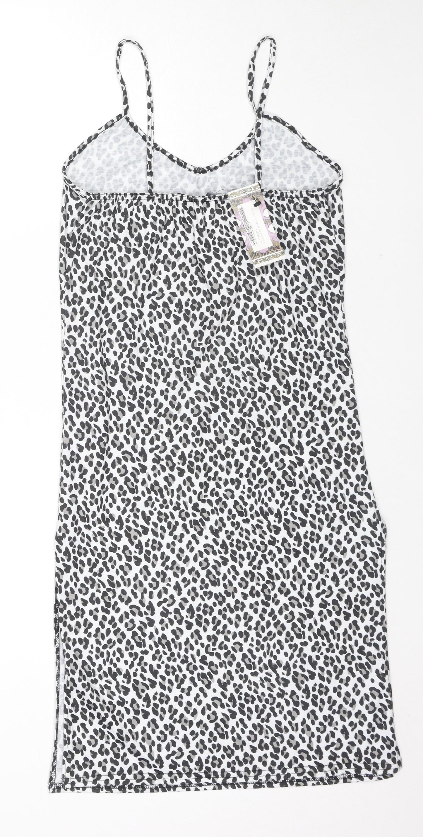 Boohoo Womens Multicoloured Animal Print Cotton Tank Dress Size 10 V-Neck Pullover - Side Slit(s)