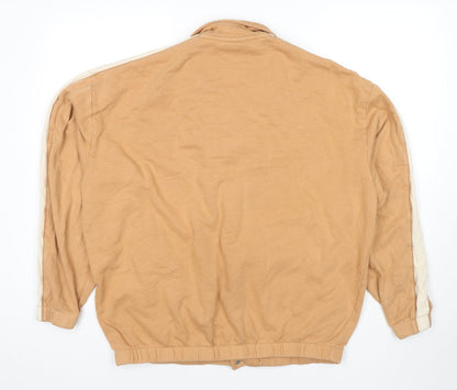 Back view of ASOS men’s beige varsity jacket jacket, size L, snap