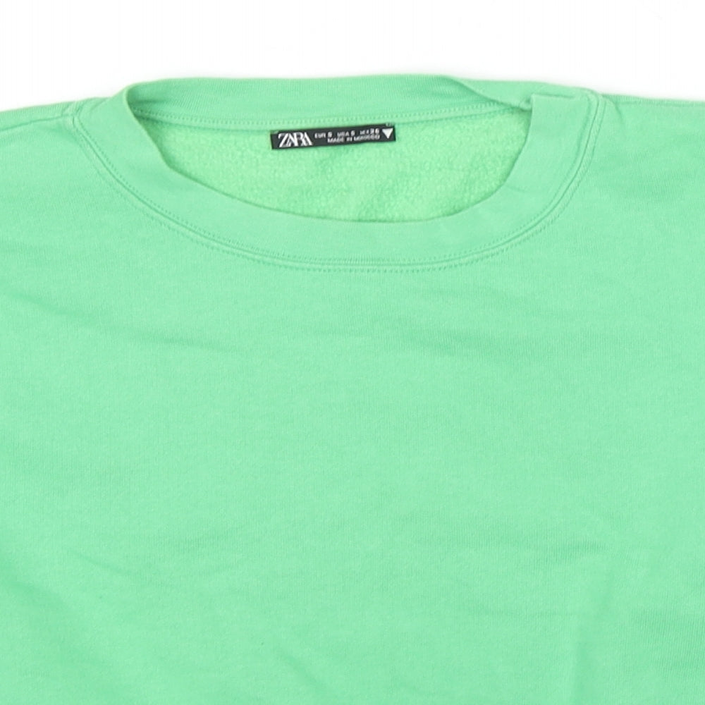 Zara Womens Green Cotton Pullover Hoodie Size S Pullover