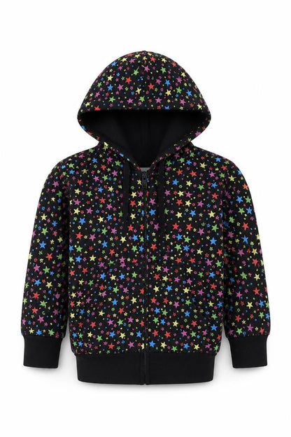 Bubble Girls Black Geometric Cotton Full Zip Hoodie Size 4 Years Zip - Stars