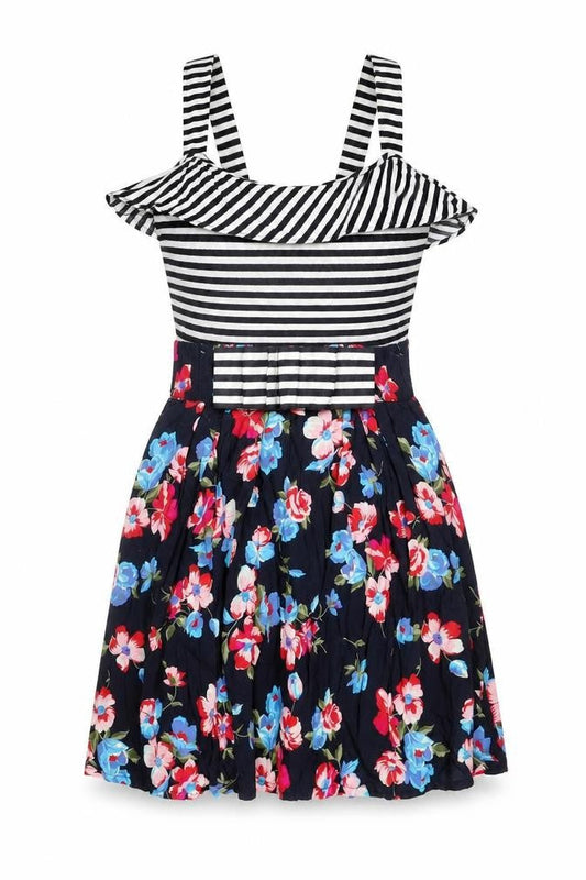 Zara Womens Multicoloured Striped Viscose Tank Dress Size S Square Neck Pullover - Flowers