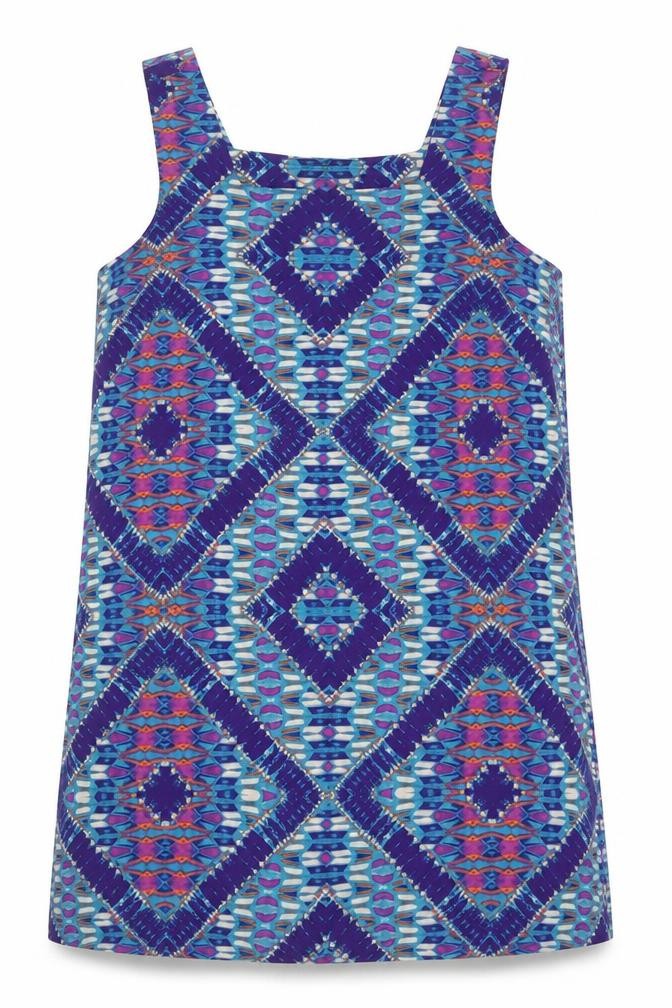 New Look Womens Multicoloured Geometric Polyester Basic Tank Size 12 Square Neck