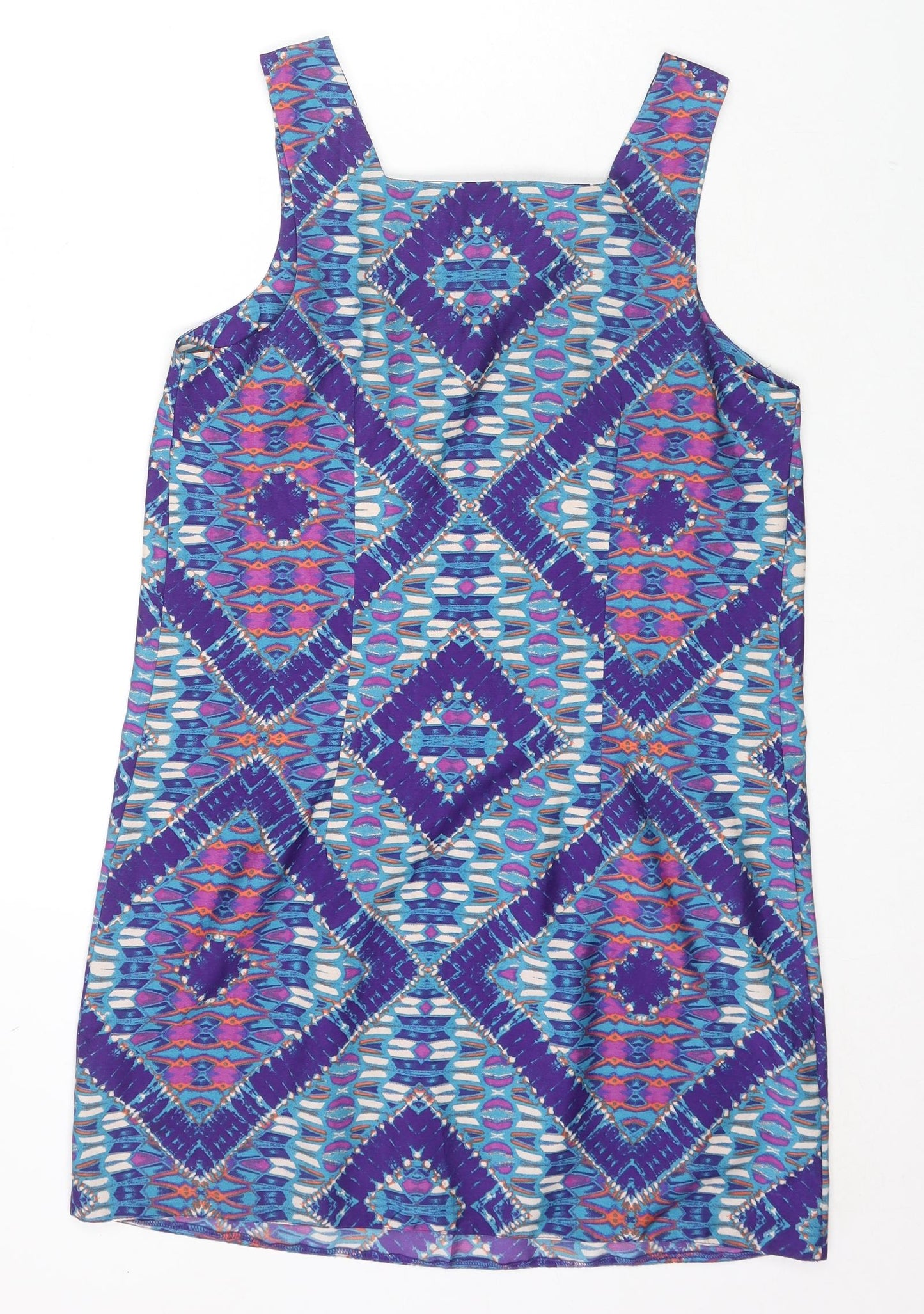 New Look Womens Multicoloured Geometric Polyester Basic Tank Size 12 Square Neck
