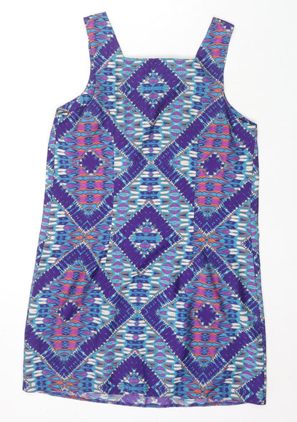 New Look Womens Multicoloured Geometric Polyester Basic Tank Size 12 Square Neck