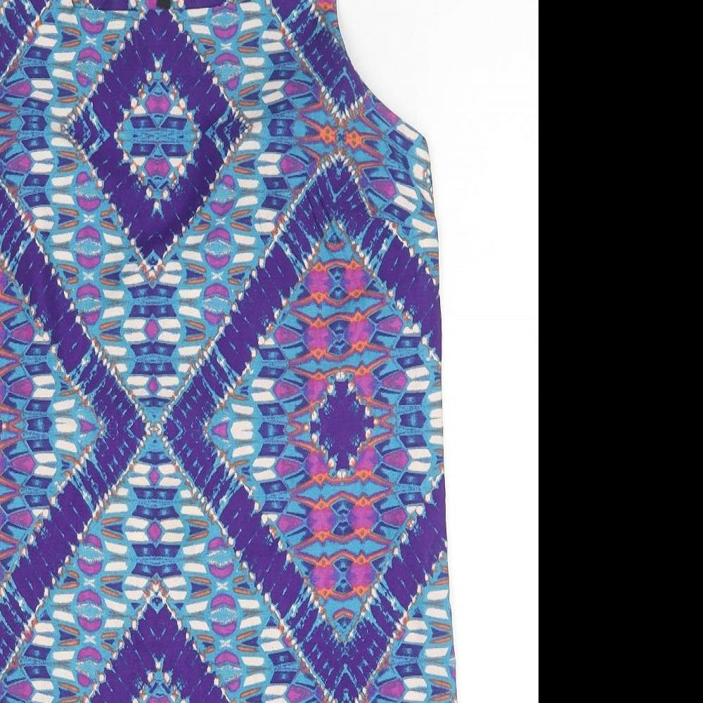 New Look Womens Multicoloured Geometric Polyester Basic Tank Size 12 Square Neck