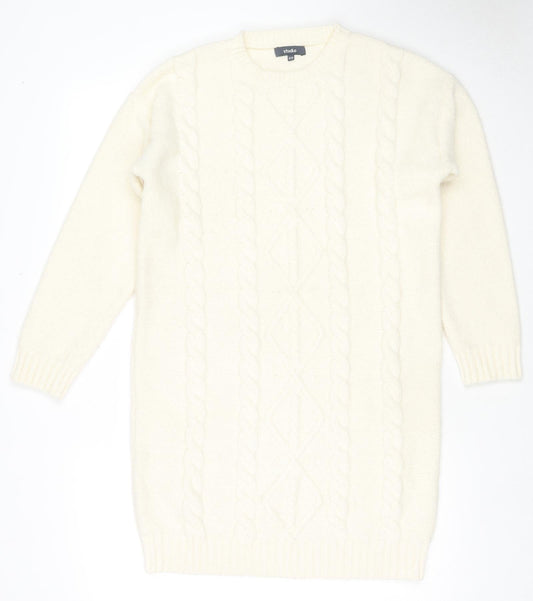 Studio Womens White Round Neck Acrylic Tunic Jumper Size 8 - Size 8-10