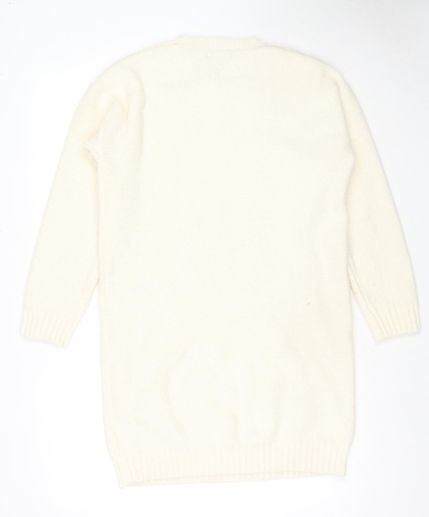 Studio Womens White Round Neck Acrylic Tunic Jumper Size 8 - Size 8-10