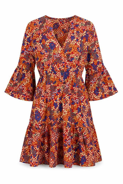 Jubylee Womens Multicoloured Geometric Viscose A-Line Size S V-Neck Pullover - Floral Print Size S-M