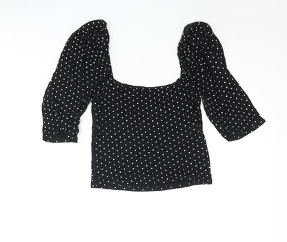 Additional front view of Missguided women’s black polka dot viscose cropped blouse, size UK 8, square neck