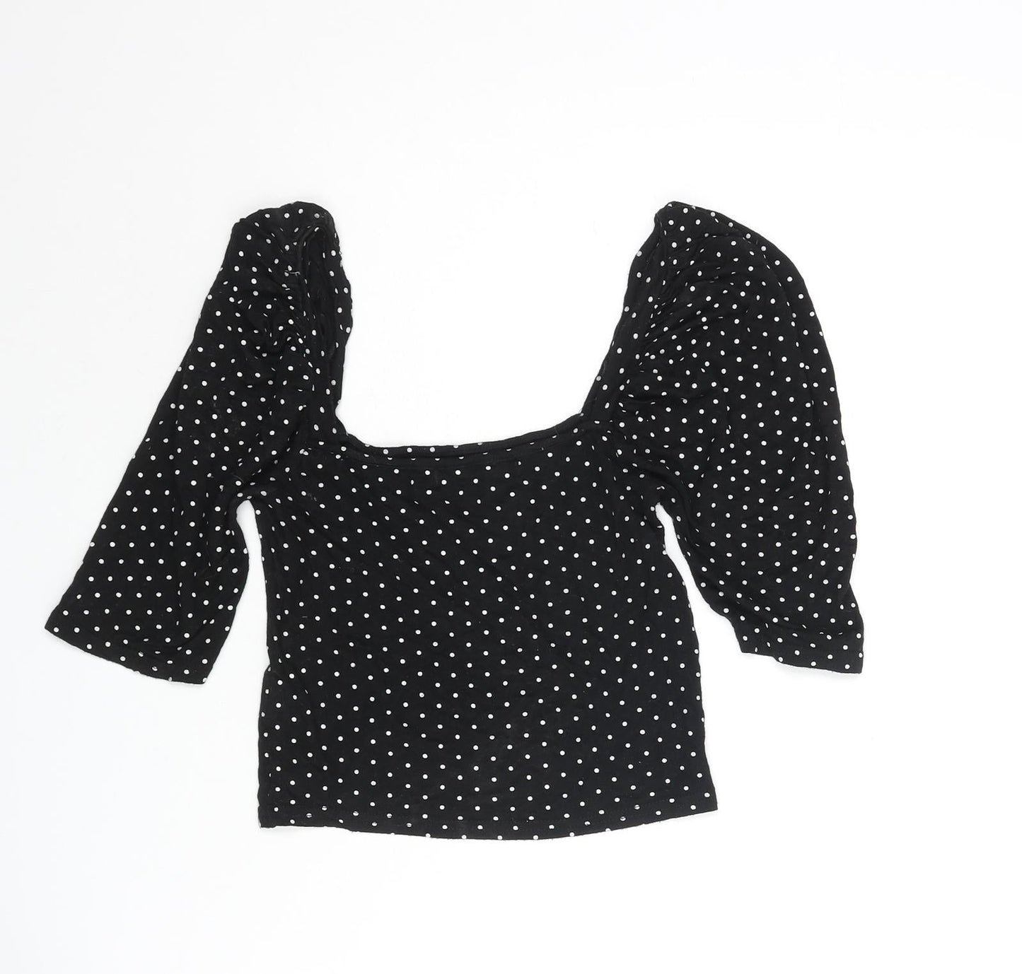 Missguided Womens Black Polka Dot Viscose Cropped Blouse Size 8 Square Neck