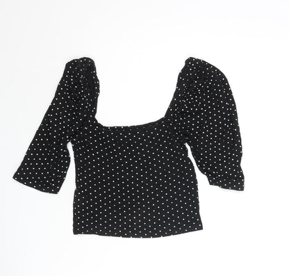 Back view of Missguided women’s black polka dot viscose cropped blouse, size UK 8, square neck