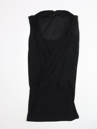 River Island Womens Black Polyester Tunic Blouse Size 10 V-Neck - Layered Wrap Style