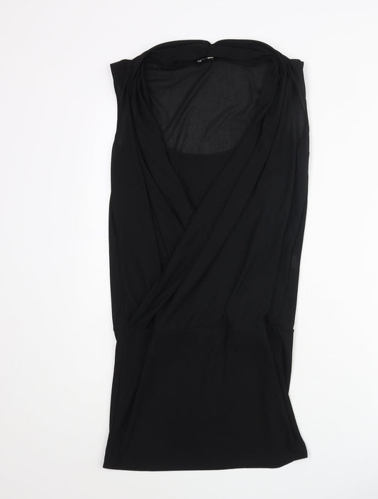 River Island Womens Black Polyester Tunic Blouse Size 10 V-Neck - Layered Wrap Style