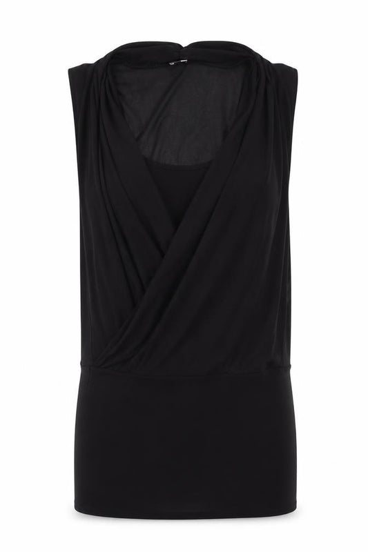 River Island Womens Black Polyester Tunic Blouse Size 10 V-Neck - Layered Wrap Style