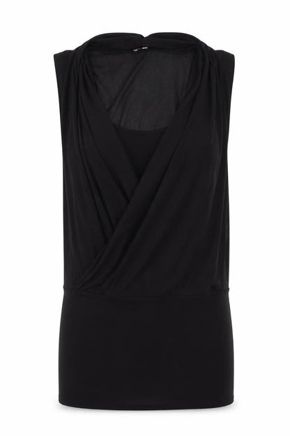 River Island Womens Black Polyester Tunic Blouse Size 10 V-Neck - Layered Wrap Style