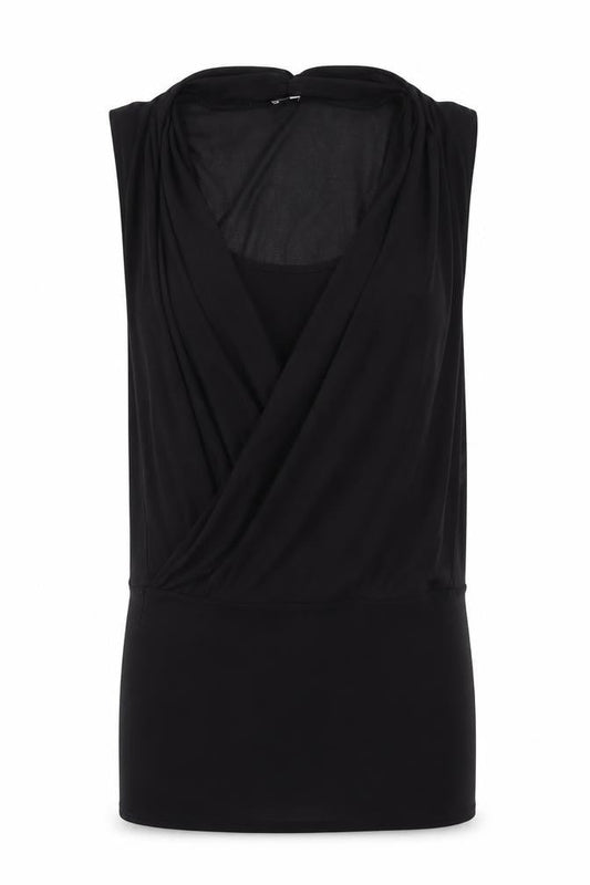 River Island Womens Black Polyester Tunic Blouse Size 10 V-Neck - Layered Wrap Style