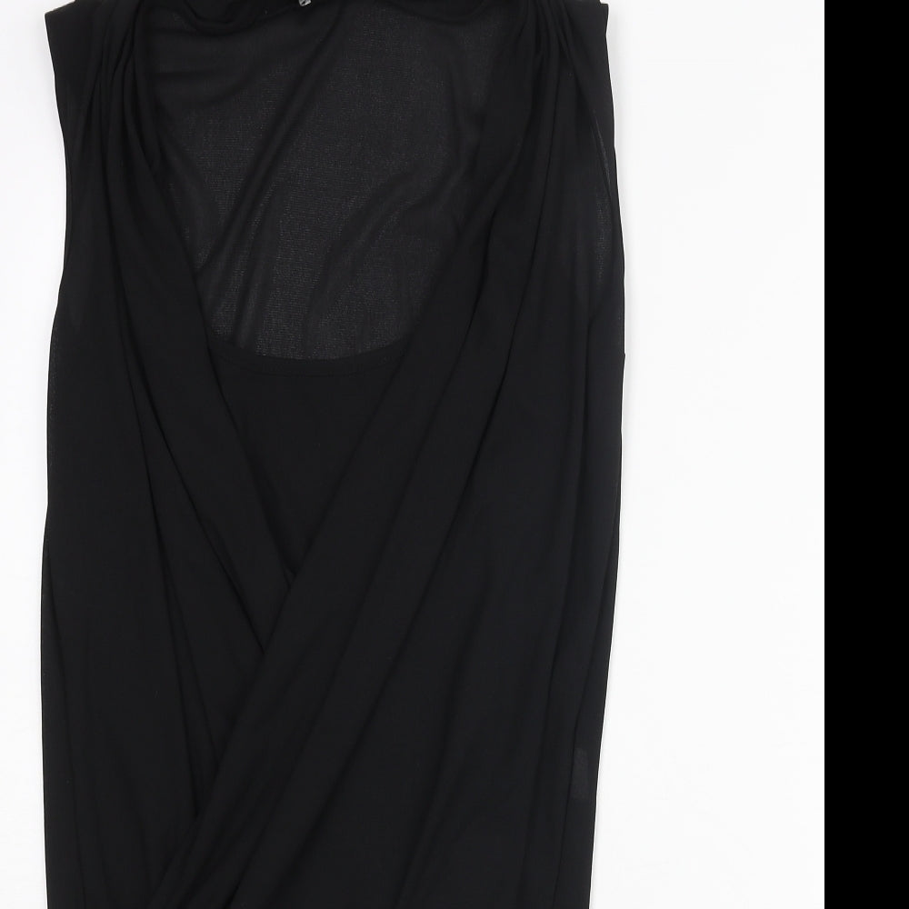 River Island Womens Black Polyester Tunic Blouse Size 10 V-Neck - Layered Wrap Style