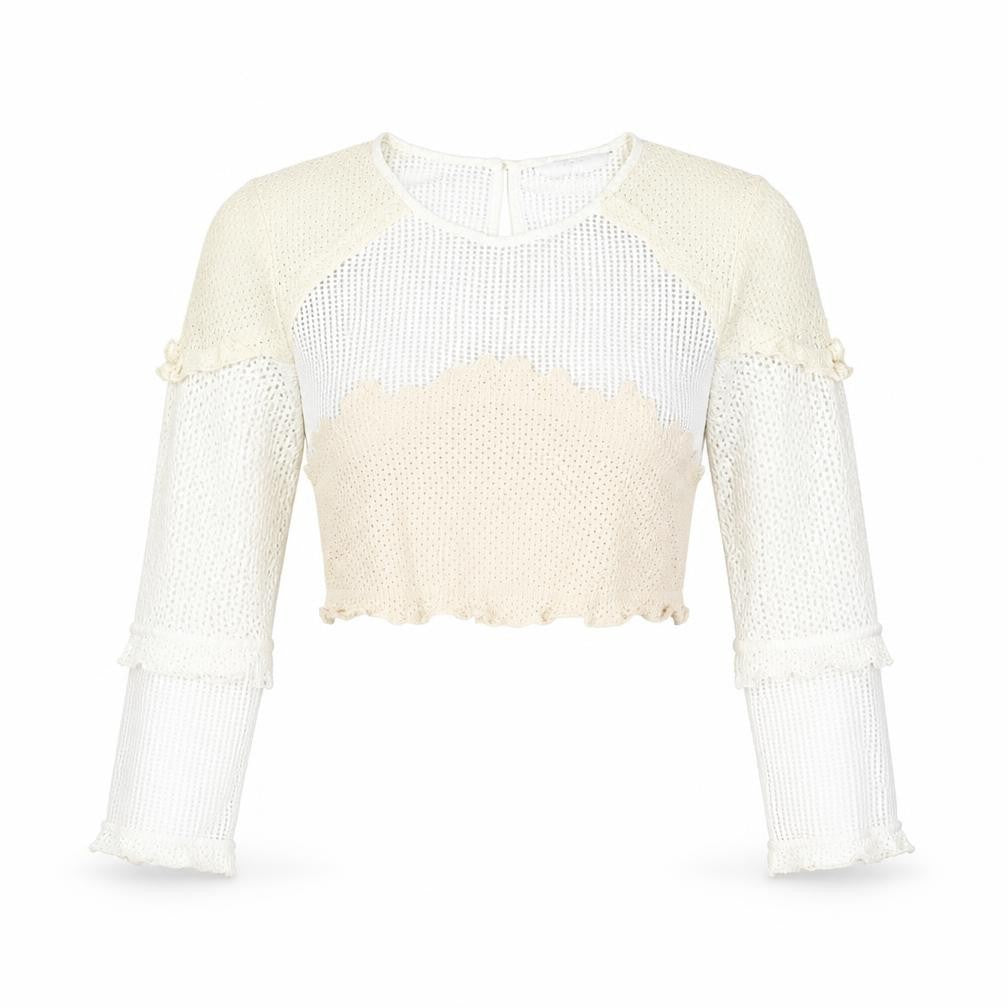 NEXT Womens White Polyester Cropped Blouse Size 8 Round Neck - Lace Detail