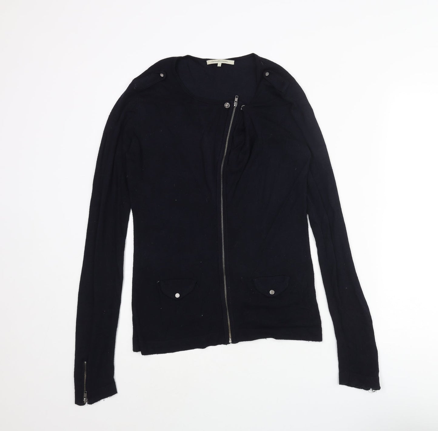 Gerard Darel Womens Blue Round Neck Viscose Full Zip Jumper Size 6