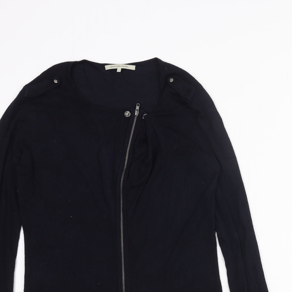 Gerard Darel Womens Blue Round Neck Viscose Full Zip Jumper Size 6