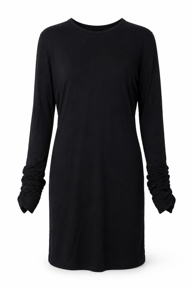 Miss Selfridge Womens Black Viscose Shift Size 10 Round Neck Pullover - Rouched Sleeve