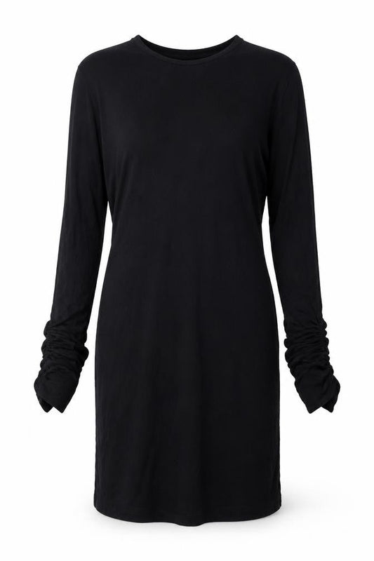 Miss Selfridge Womens Black Viscose Shift Size 10 Round Neck Pullover - Rouched Sleeve