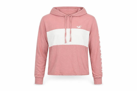 Hollister Womens Pink Colourblock Polyester Pullover Hoodie Size S Pullover - Sleeve Logo