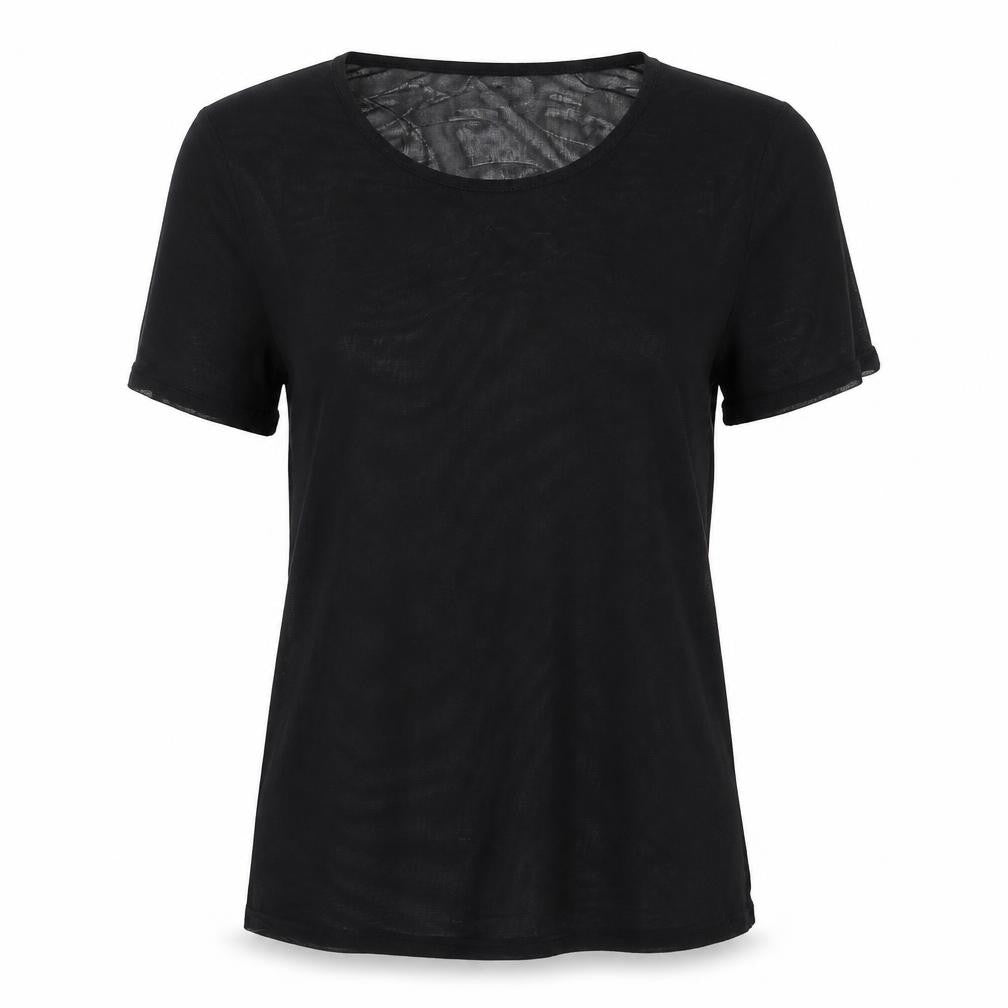 New Look Womens Black Nylon Basic Blouse Size 10 Round Neck - Semi Sheer