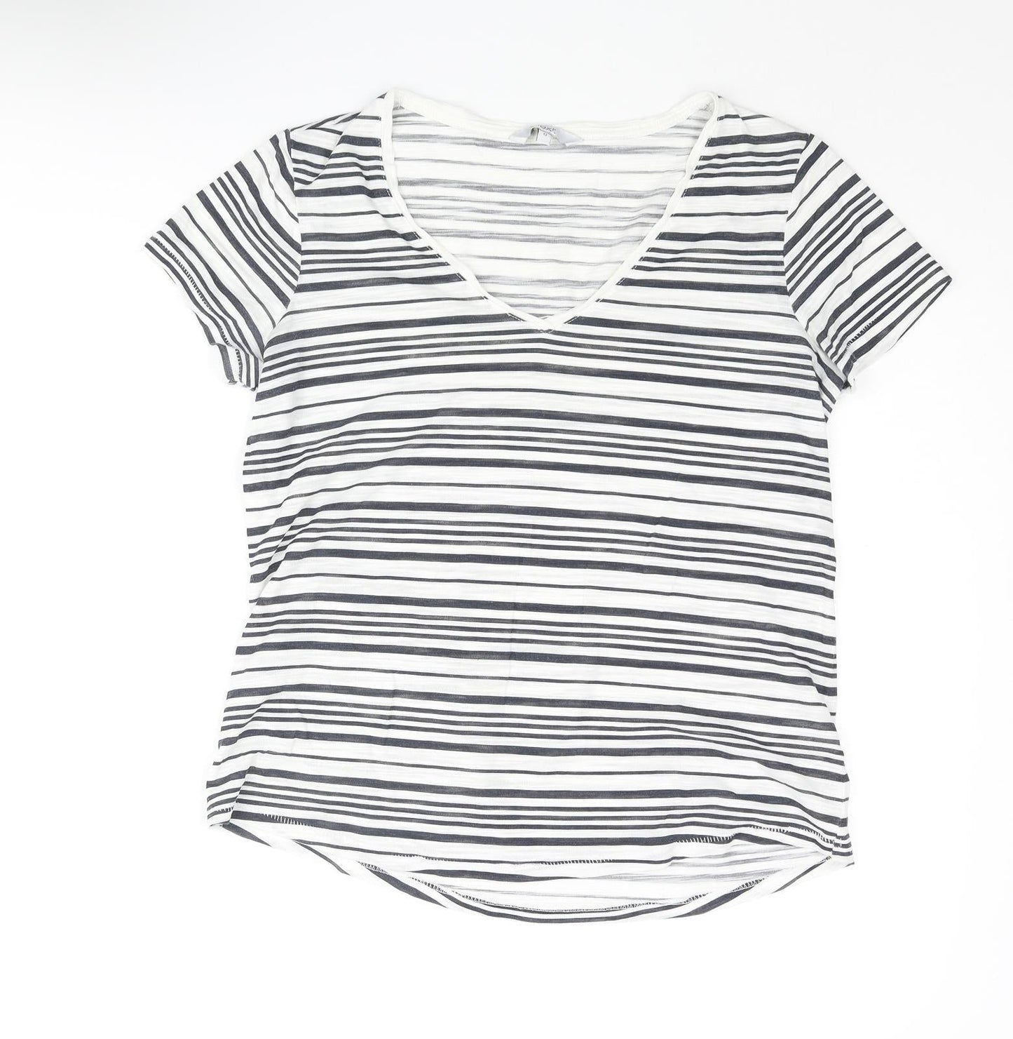 NEXT Womens White Striped Polyester Basic Blouse Size 12 V-Neck