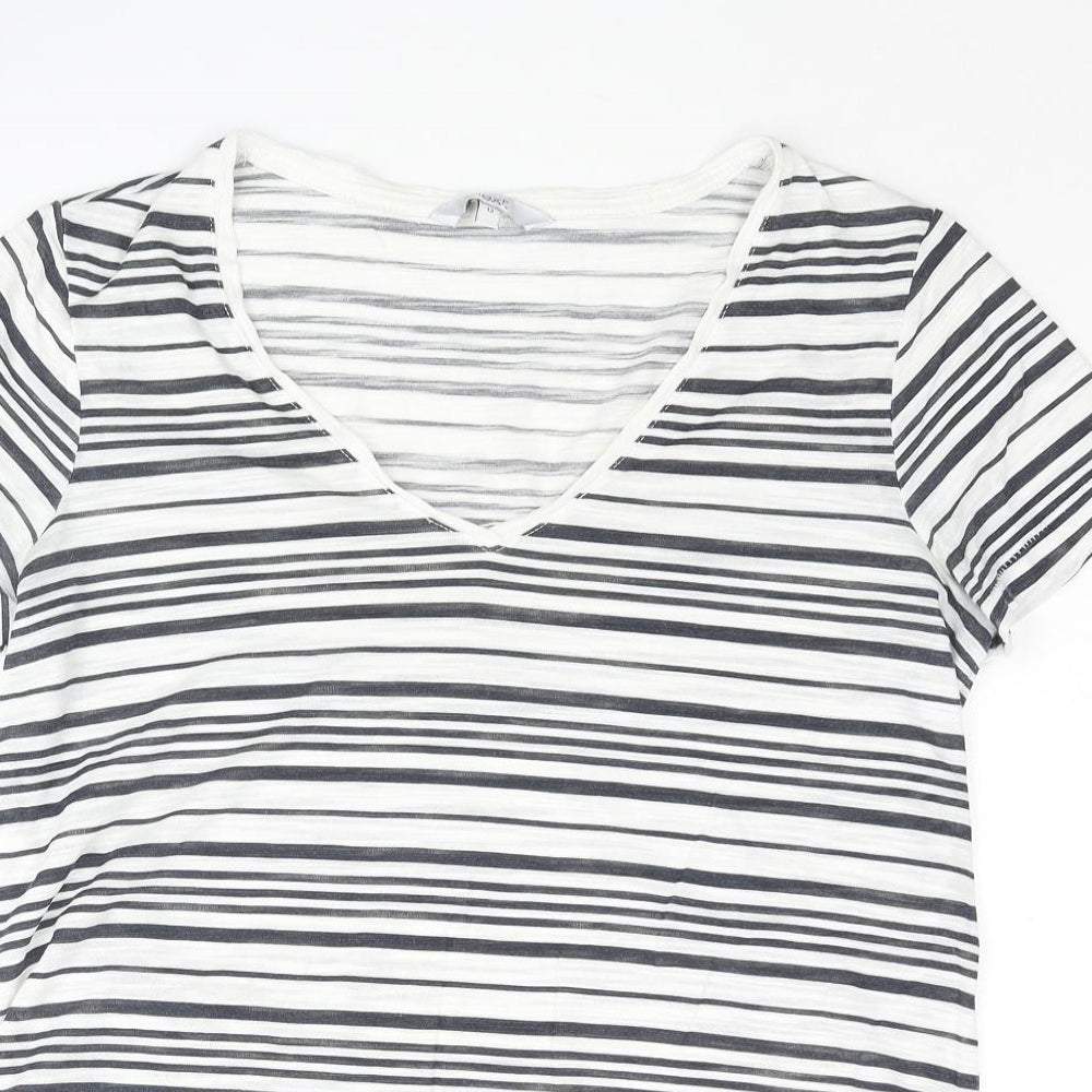 NEXT Womens White Striped Polyester Basic Blouse Size 12 V-Neck