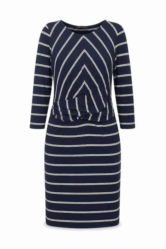 Marks & Spencer Womens Blue Striped Viscose Pencil Dress Size 10 Round Neck Pullover - Knot Detail