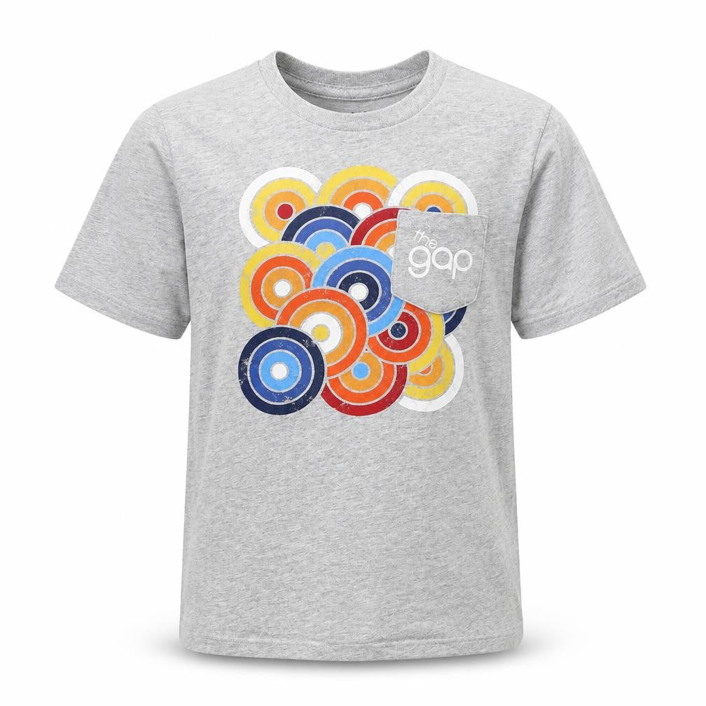Gapo Boys Grey Cotton Basic T-Shirt Size M Crew Neck Pullover - Circle Logo Print