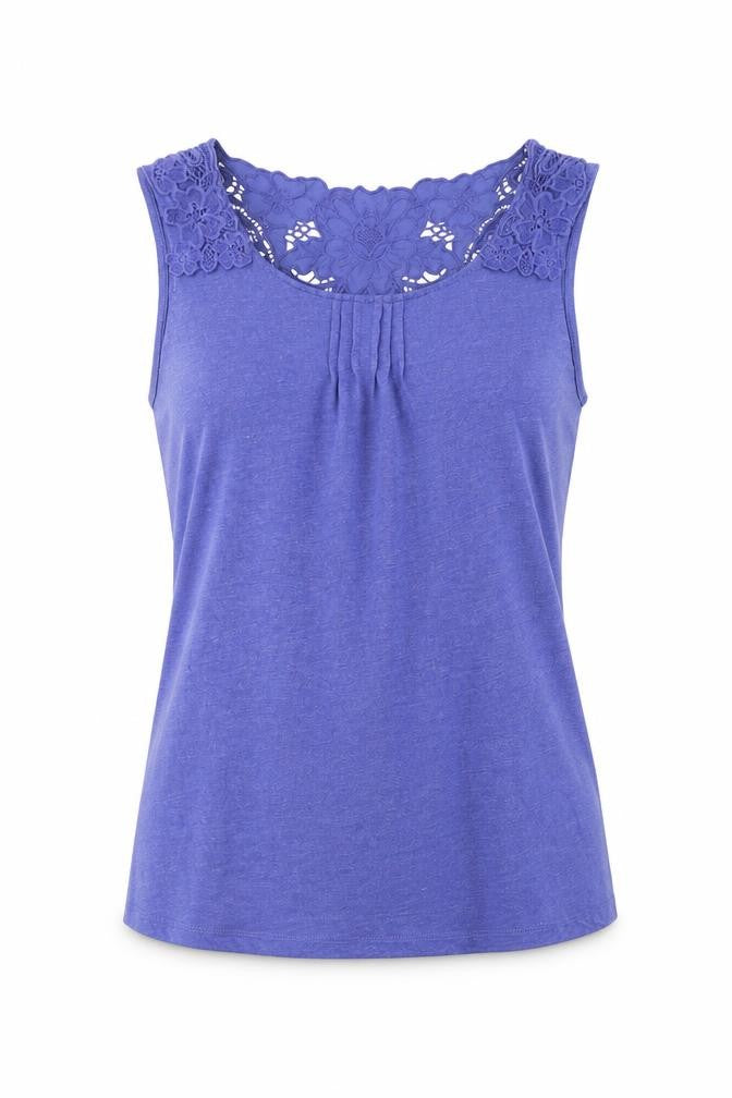 Per Una Womens Blue Cotton Basic Tank Size 10 Round Neck - Crochet Back