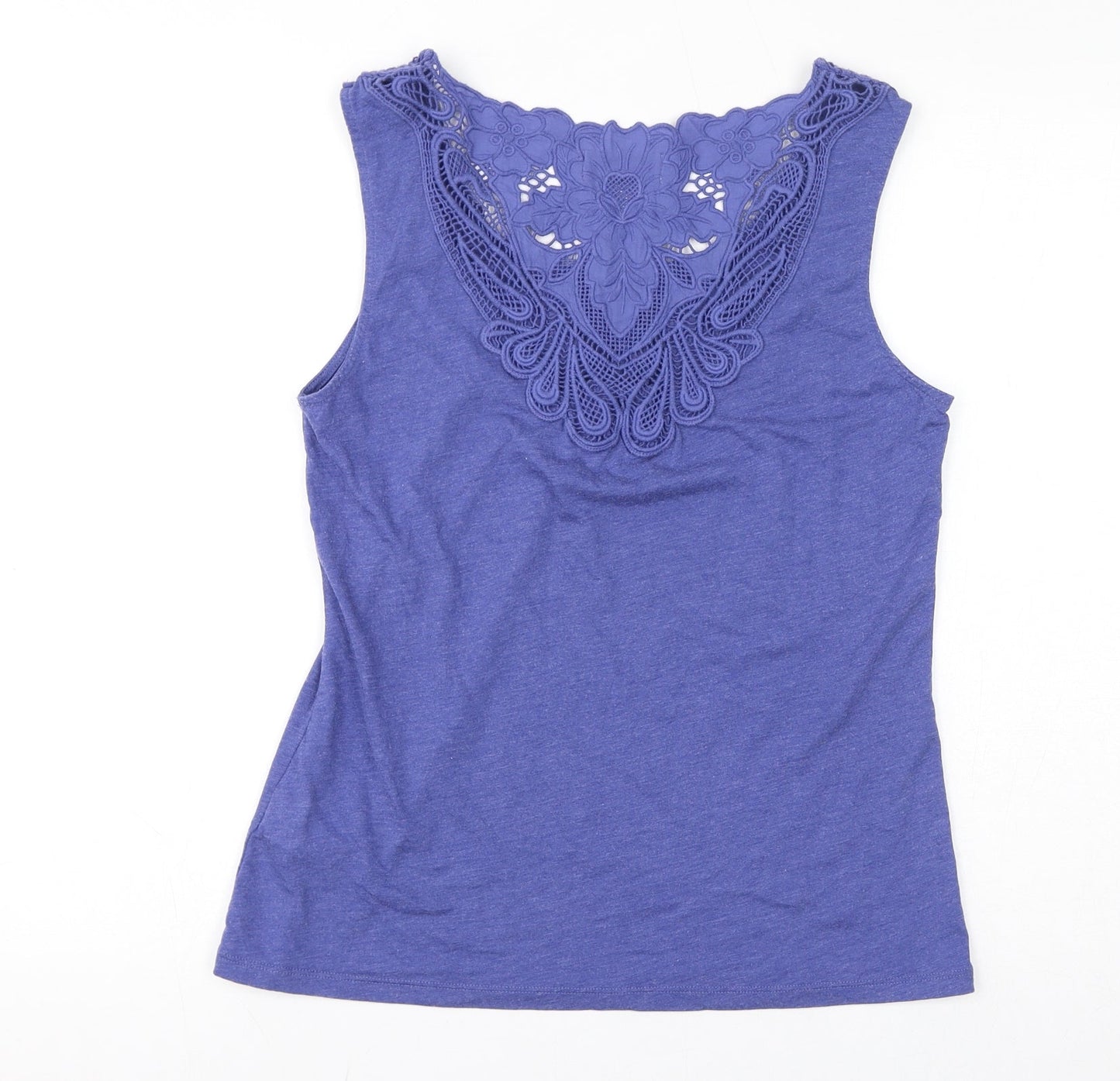 Per Una Womens Blue Cotton Basic Tank Size 10 Round Neck - Crochet Back