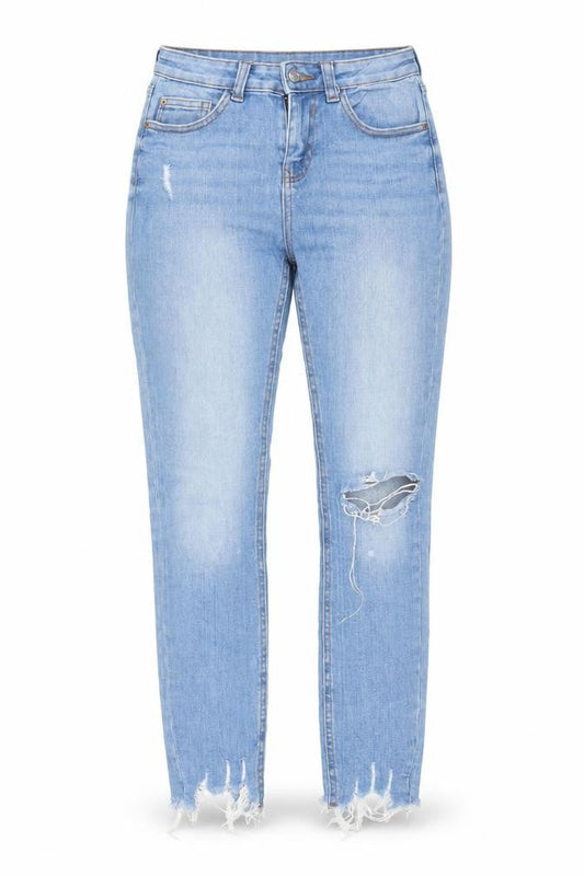 Front view of Denim & Co. women’s blue cotton skinny jeans, size UK 8, 28-inch leg regular zip - pockets
