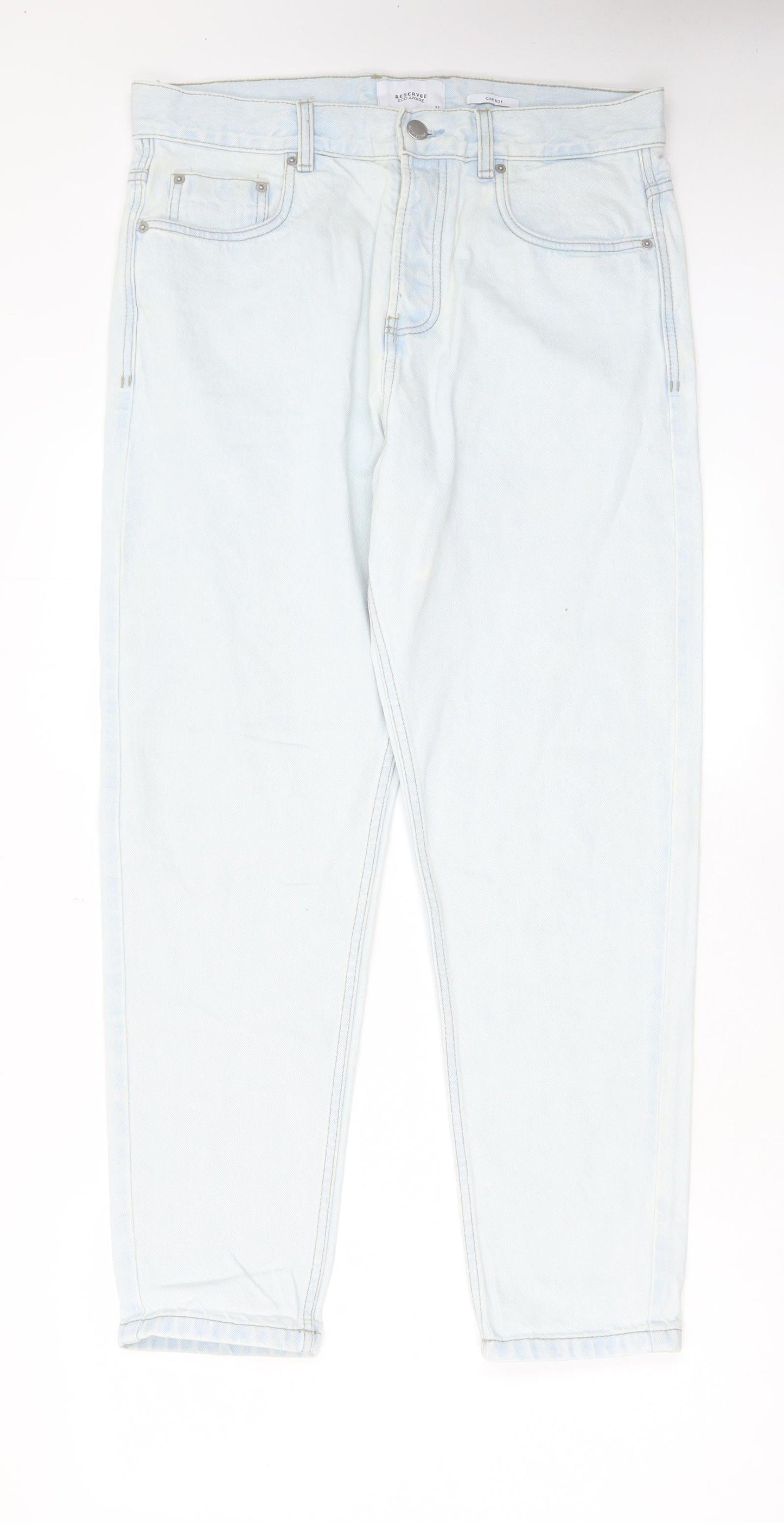 RESERVED Mens Blue Cotton Straight Jeans Size 32 in L28 in Regular Zip - Pockets