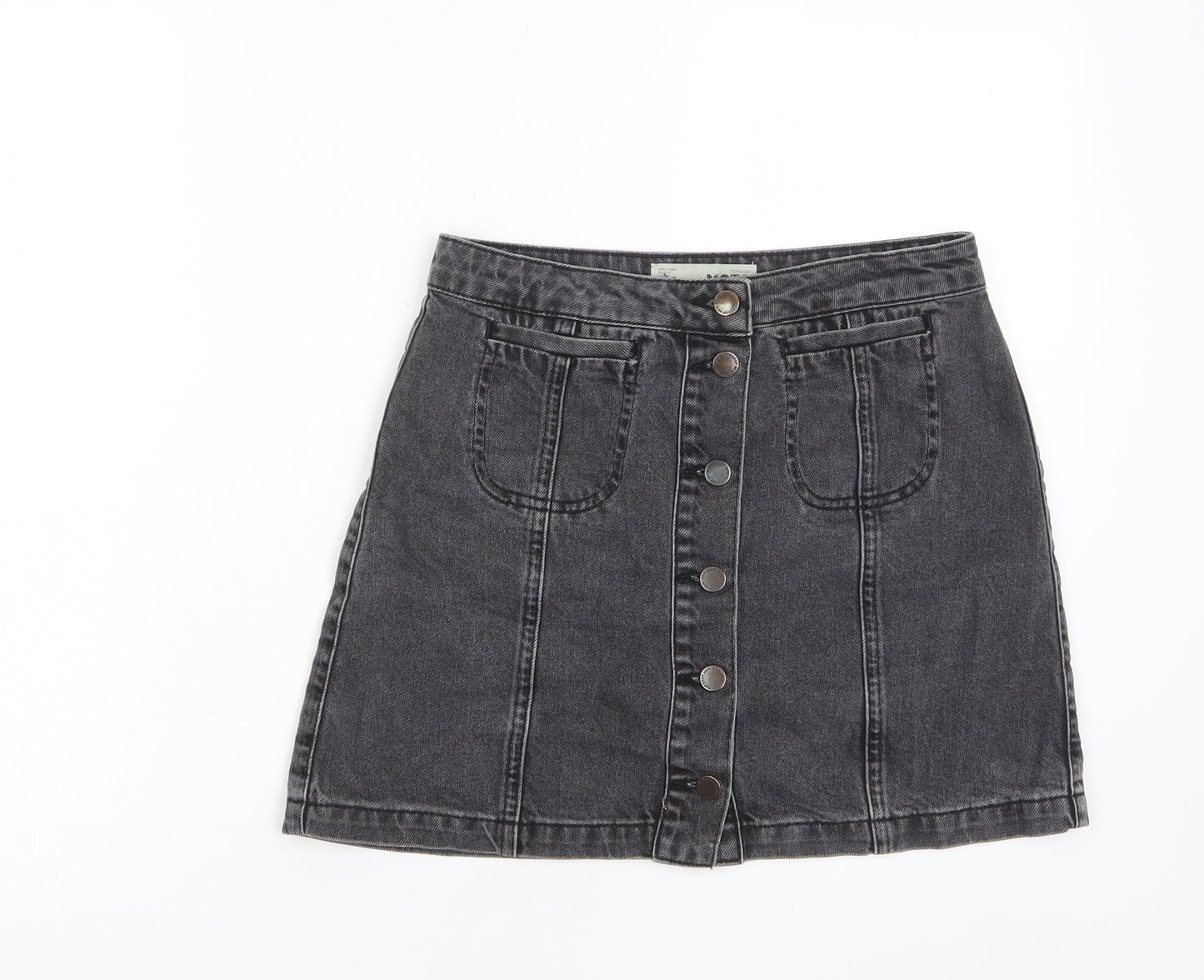 Topshop Womens Grey Cotton A-Line Skirt Size 28 in Button - Pockets