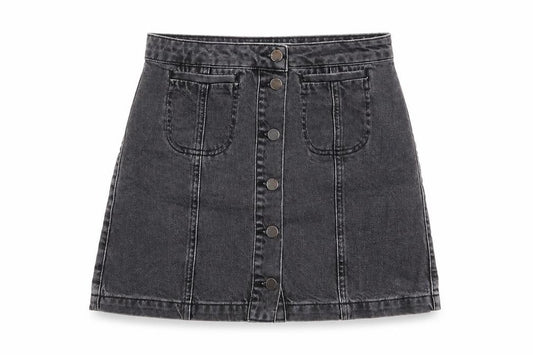 Topshop Womens Grey Cotton A-Line Skirt Size 28 in Button - Pockets