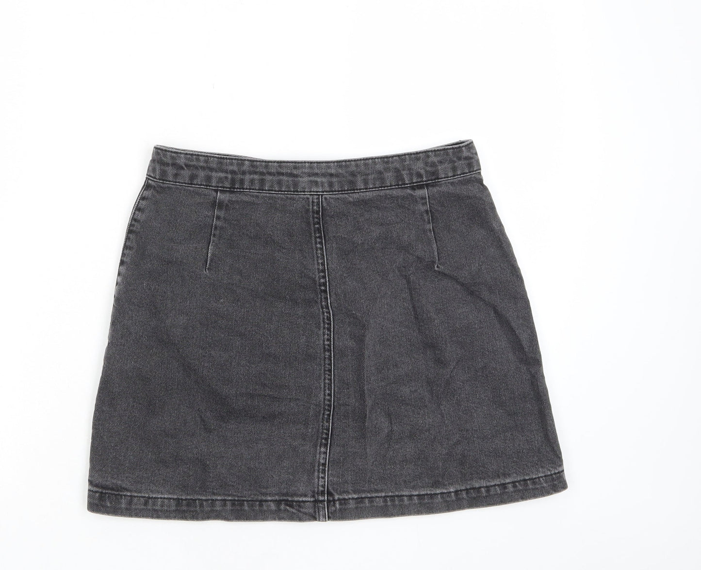 Topshop Womens Grey Cotton A-Line Skirt Size 28 in Button - Pockets