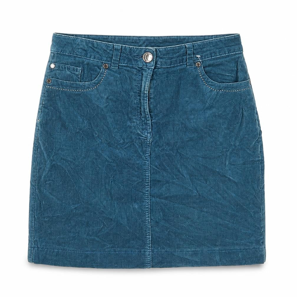 Marks & Spencer Womens Blue Cotton A-Line Skirt Size 10 Zip - Pockets, Belt Loops, Studs