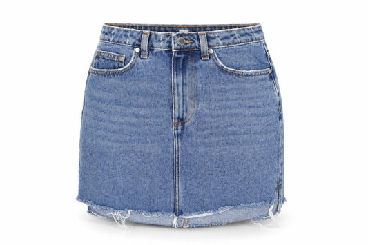 H&M Womens Blue Cotton A-Line Skirt Size 8 Zip - Distressed, Pockets, Belt Loops